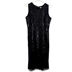 Dress The Population Black Sequin Sleeveless Sheath Midi Dress Size L